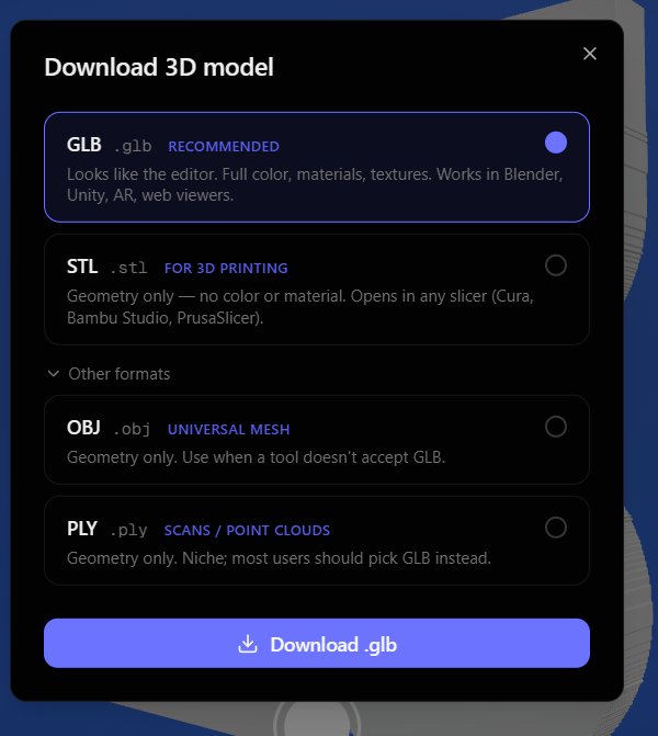 Export modal